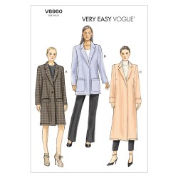 8960 SO EZ VOGUE FIT UNLIED COLLAR COAT LENGTHS PATTERN 14-22 UNCUT